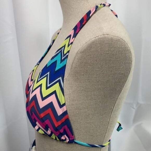 Old Navy Triangle String Bikini Top Blue Yellow Pink Zig Zag Aztec Sz Medium - Picture 4 of 7